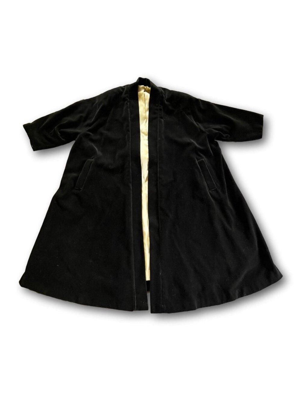 Vintage 50s Black Velvet Opera Coat Swing Jacket Cream Satin Lining